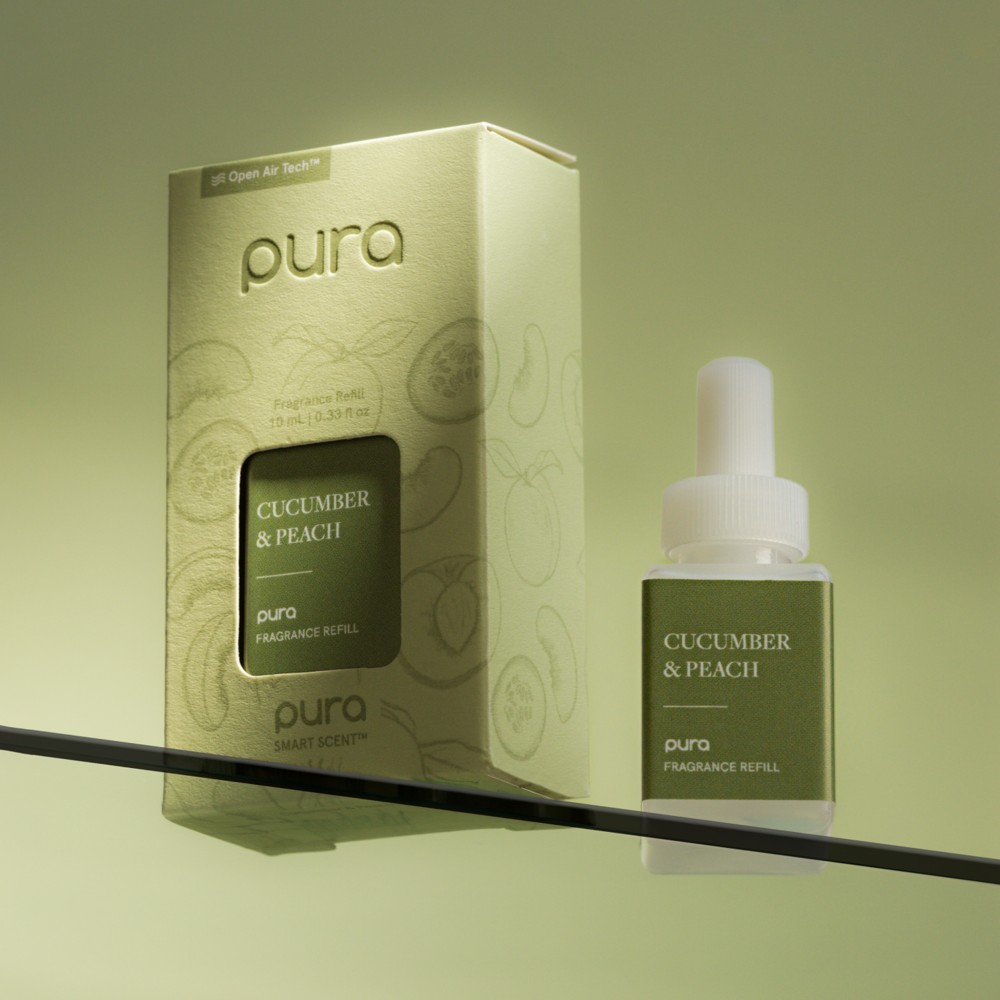 Pura Cucumber & Peach Open Air Tech fragrance vial and packaging